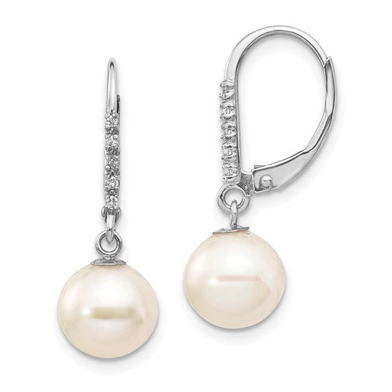 14KW Peal & Diamond Dangle Earrings