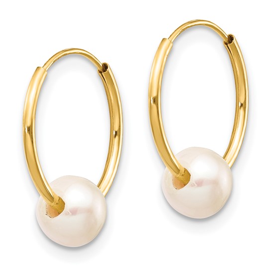 14KY Pearl Hoop Earrings
