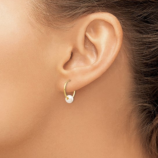 14KY Pearl Hoop Earrings