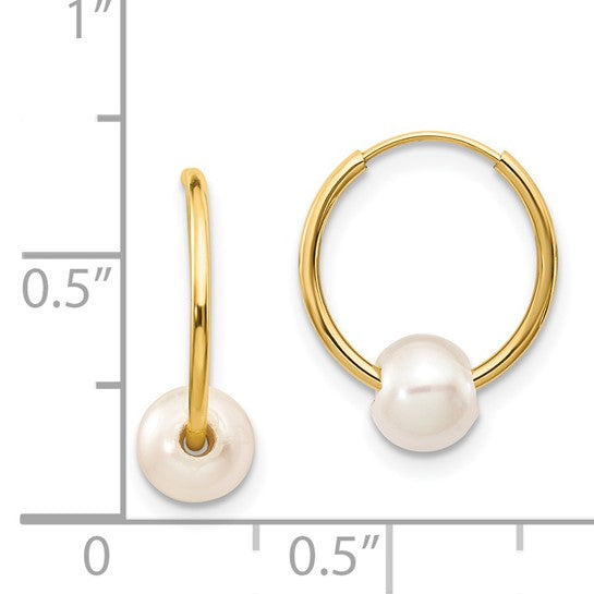 14KY Pearl Hoop Earrings