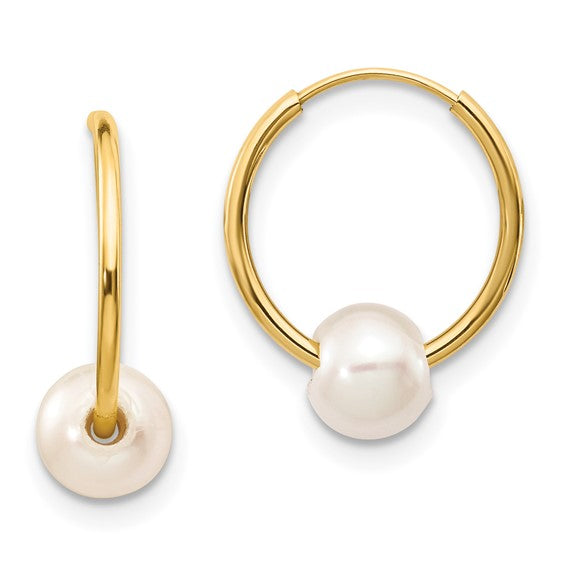 14KY Pearl Hoop Earrings
