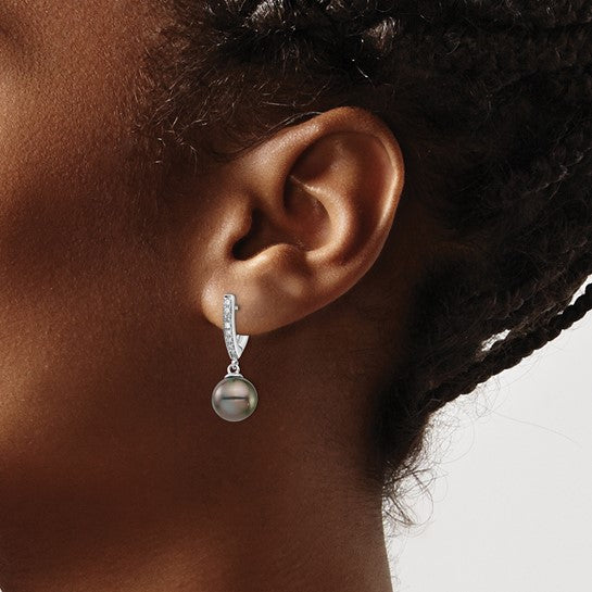 14KW Saltwater Tahitian Pearl & Diamond Earrings