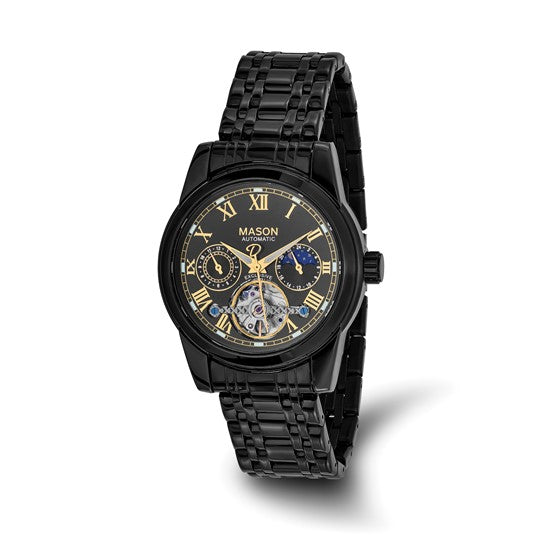 Mason Black IP-Plated Skeleton Movement Automatic Watch