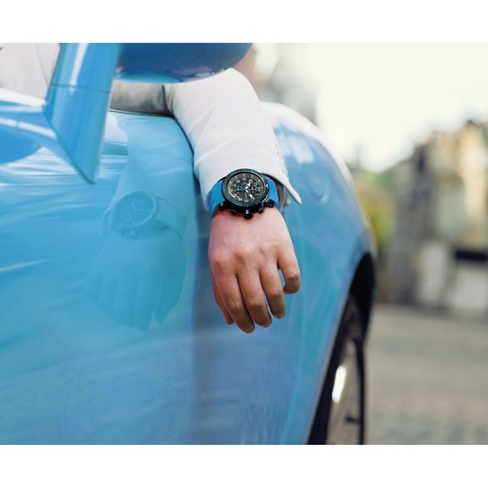 Mason Sales Stainless Steel Chronograph Blue Silicone Band Watch