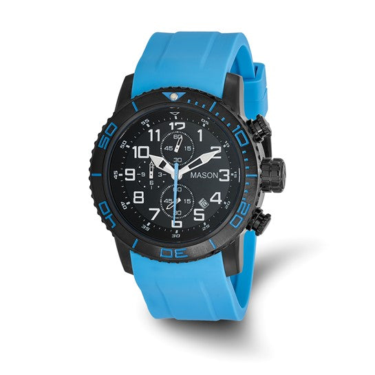 Mason Sales Stainless Steel Chronograph Blue Silicone Band Watch
