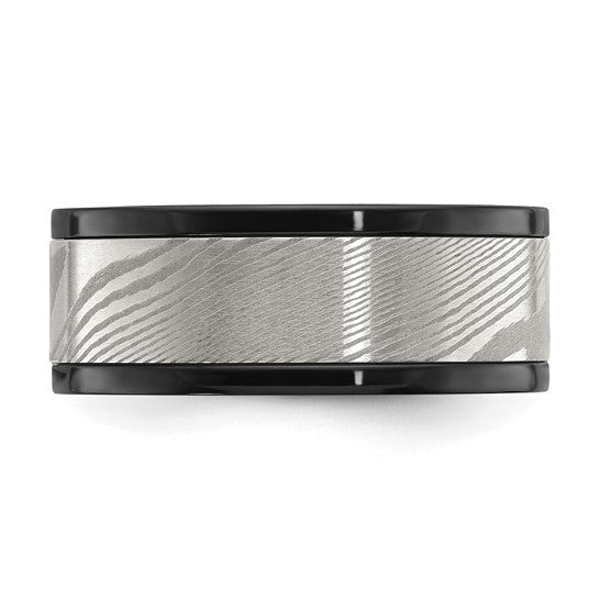Damascus Steel & Black Zirconium Band