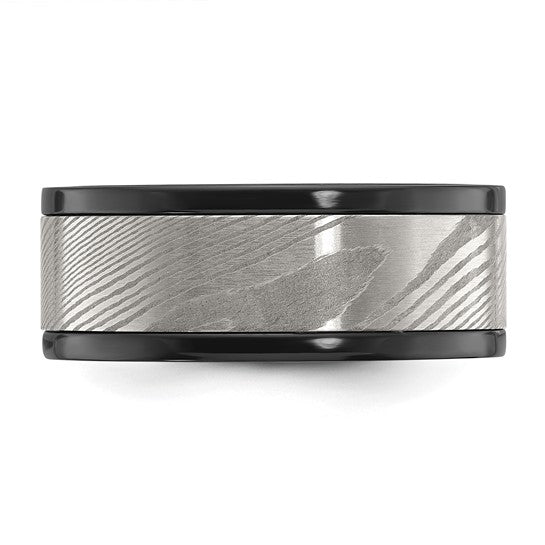 Damascus Steel & Black Zirconium Band