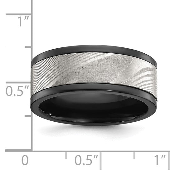 Damascus Steel & Black Zirconium Band