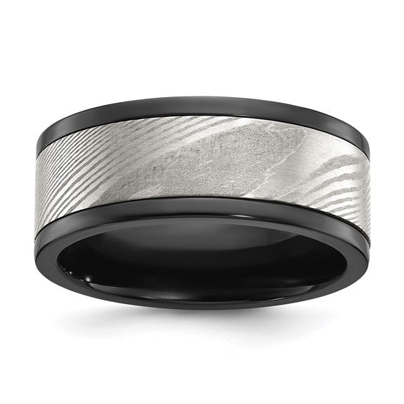 Damascus Steel & Black Zirconium Band