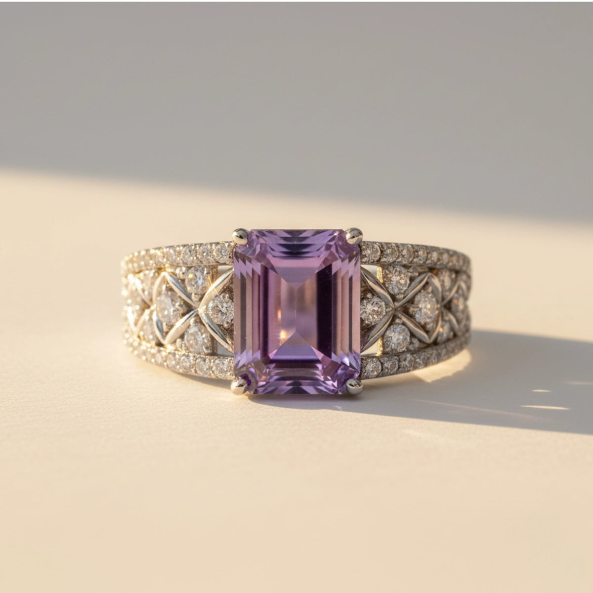 925 Sterling Silver Emerald-Cut Amethyst Ring