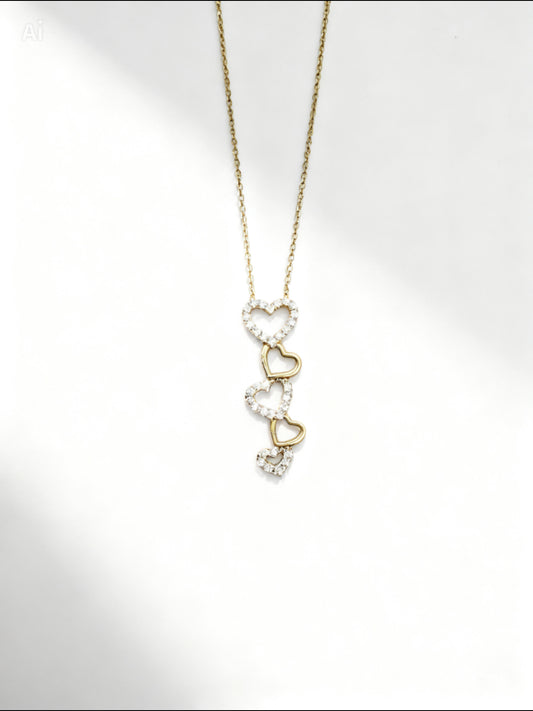 925 Sterling Silver Yellow-Plated 5 Heart Necklace with CZ