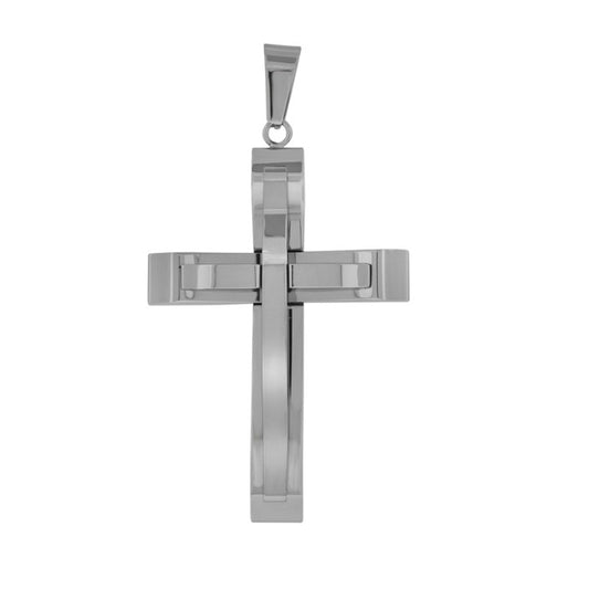 Stainless Steel Men’s Two-Layer Cross Religious Charm Pendant (22" Chain)