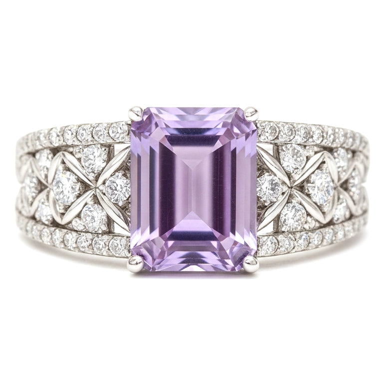 925 Sterling Silver Emerald-Cut Amethyst Ring