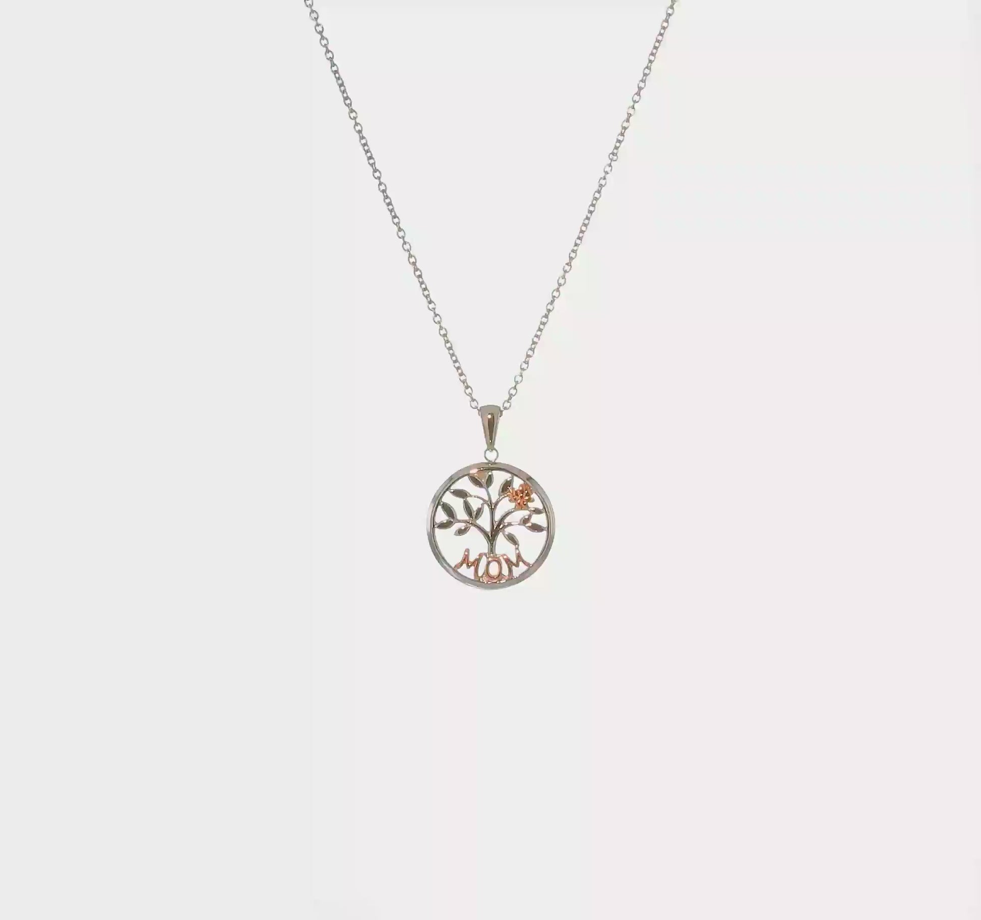 Chisel Stainless Steel Rose IP MOM Tree Pendant on 20" Cable Chain with 2" Extension