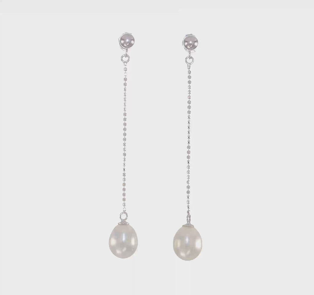 Sterling Silver White Rice Freshwater Cultured Pearl Dangle Earrings