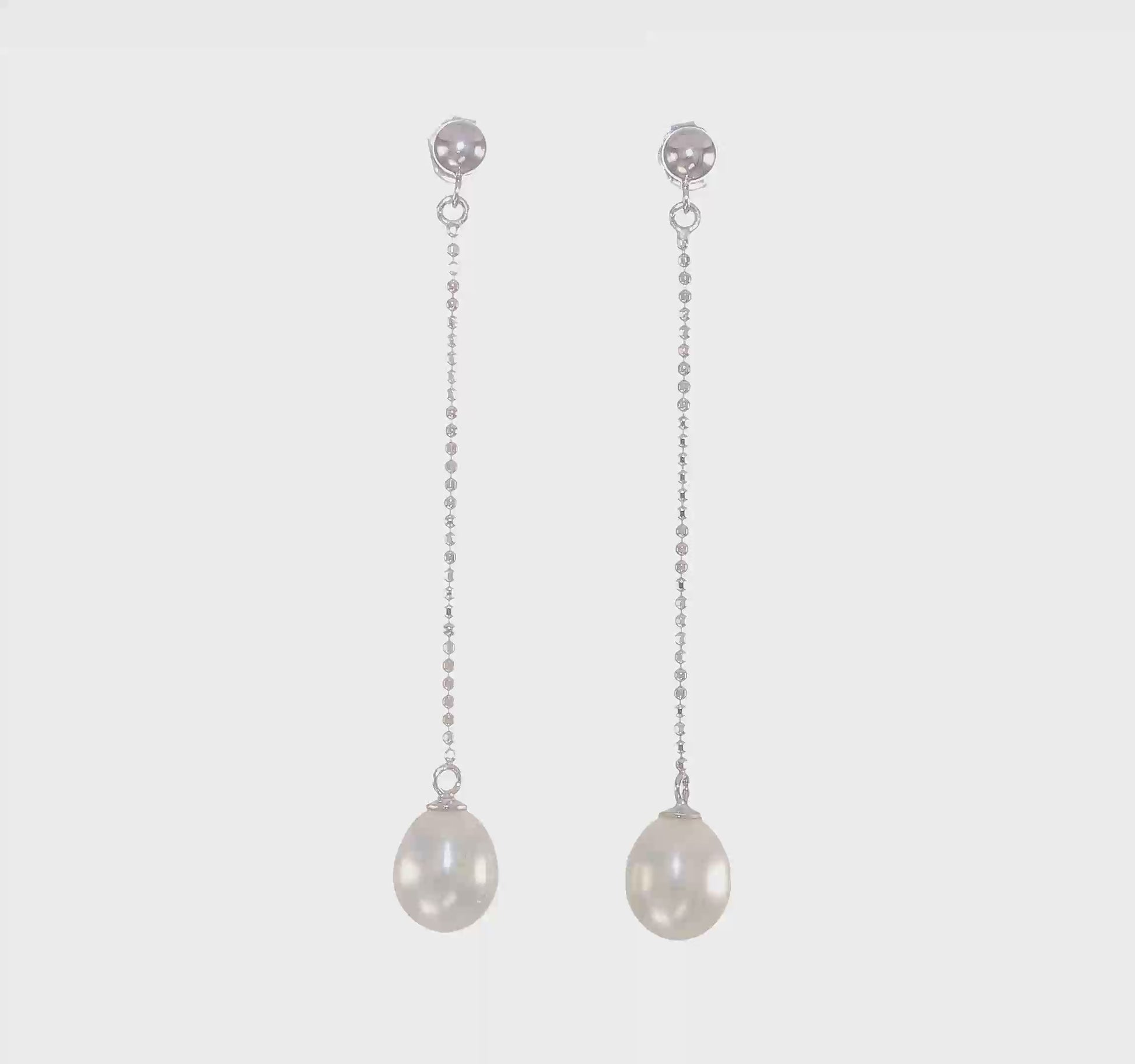 Sterling Silver White Rice Freshwater Cultured Pearl Dangle Earrings