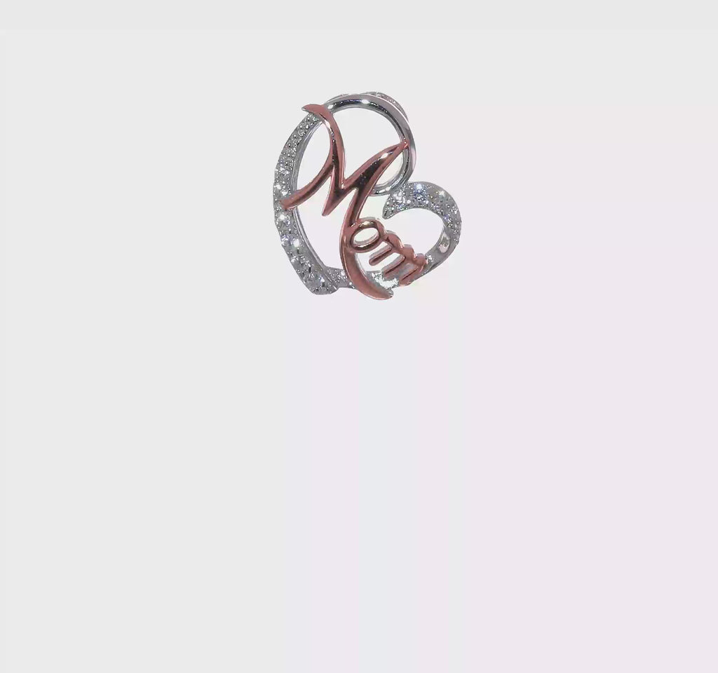 Sterling Silver Rose Gold-plated/Rhodium-plated CZ Mom Heart Chain Slide