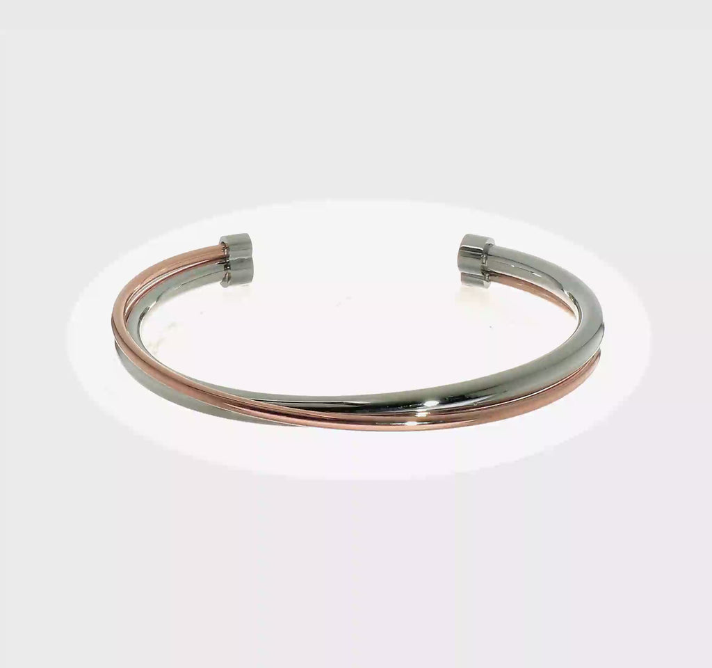 Chisel Stainless Steel Polished Rose IP-plated Twisted Cuff Bangle