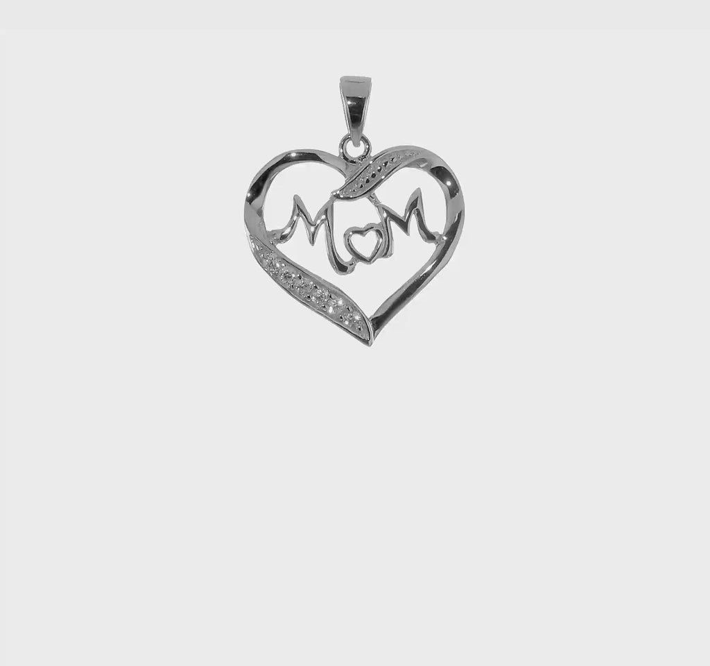 Sterling Silver CZ Mom Heart Pendant