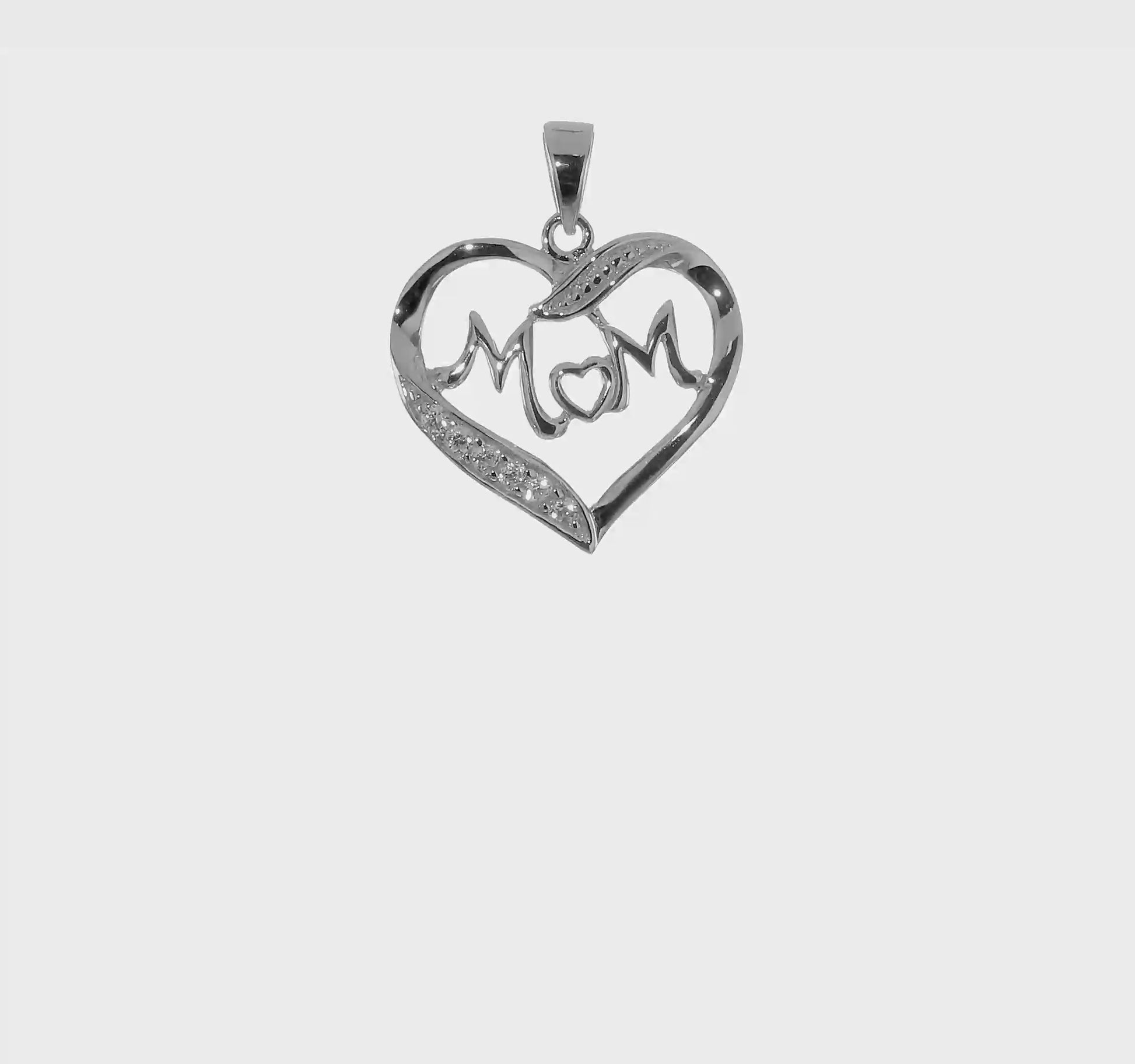 Sterling Silver CZ Mom Heart Pendant