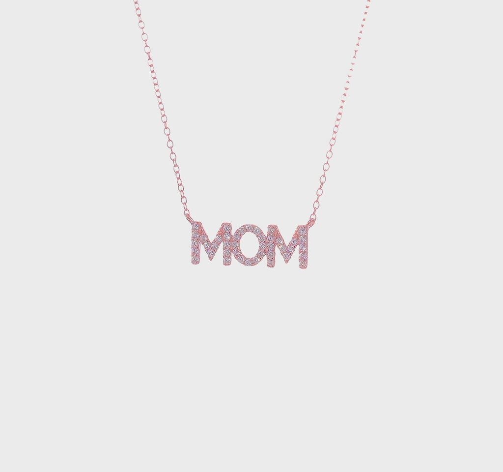 Rose-Tone CZ MOM Necklace in Sterling Silver – 18"