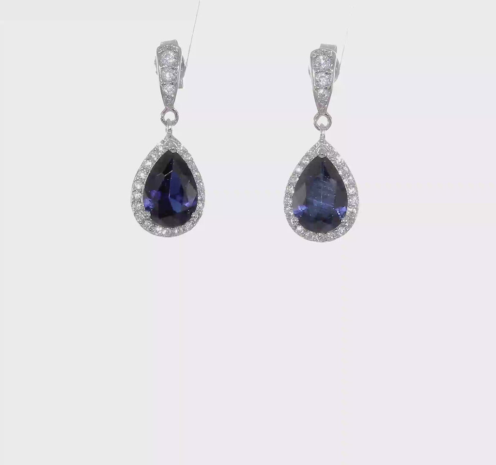 Sterling Silver Lab-Created Blue Spinel & White CZ Teardrop Dangle Earrings