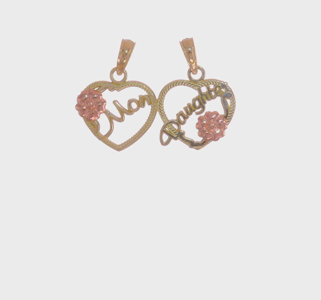 10K Two-Tone MOM - DAUGHTER Two-Piece Break-apart Hearts Pendant