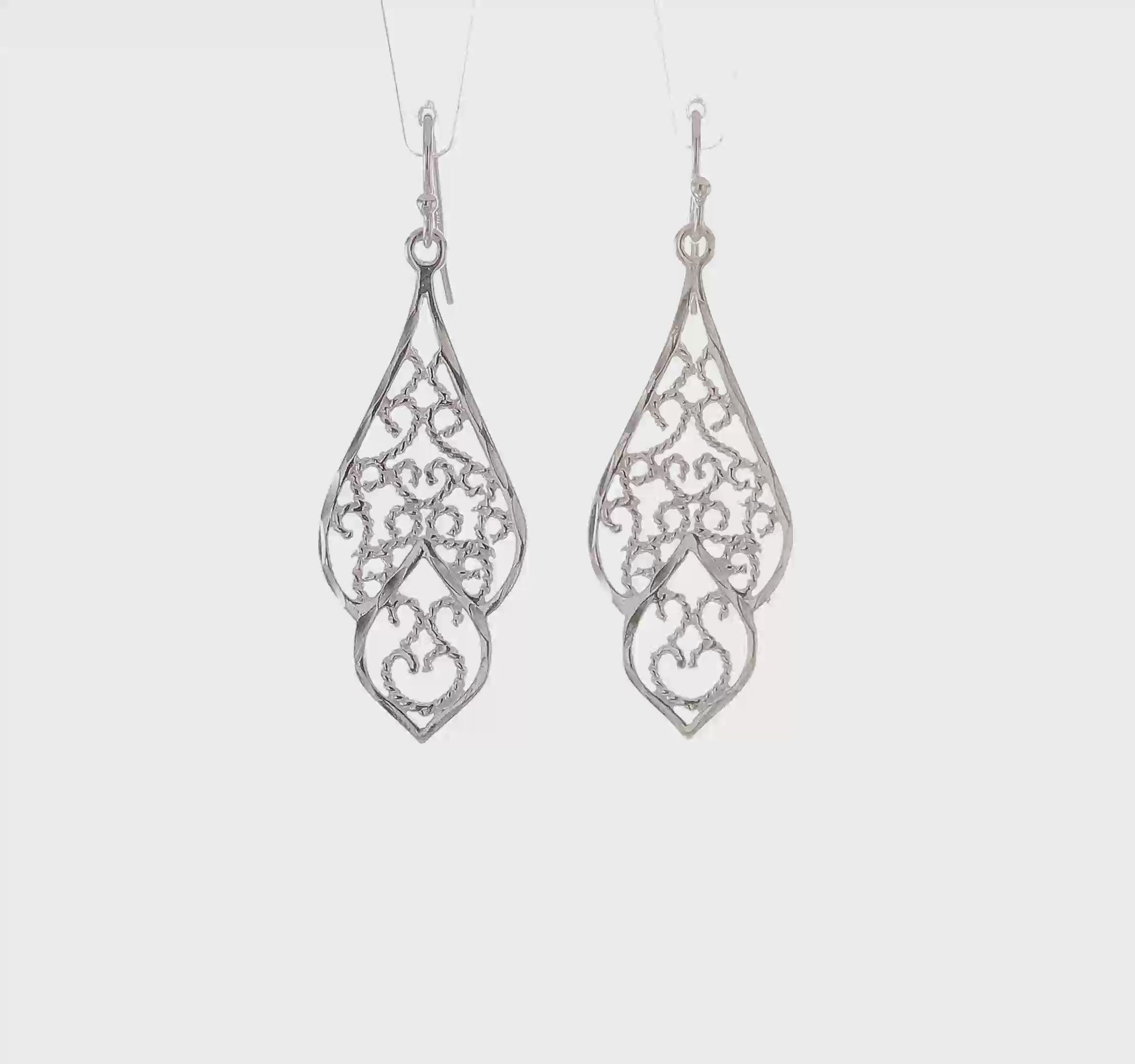 Sterling Silver Polished & Diamond-Cut Fancy Filigree Dangle Earrings