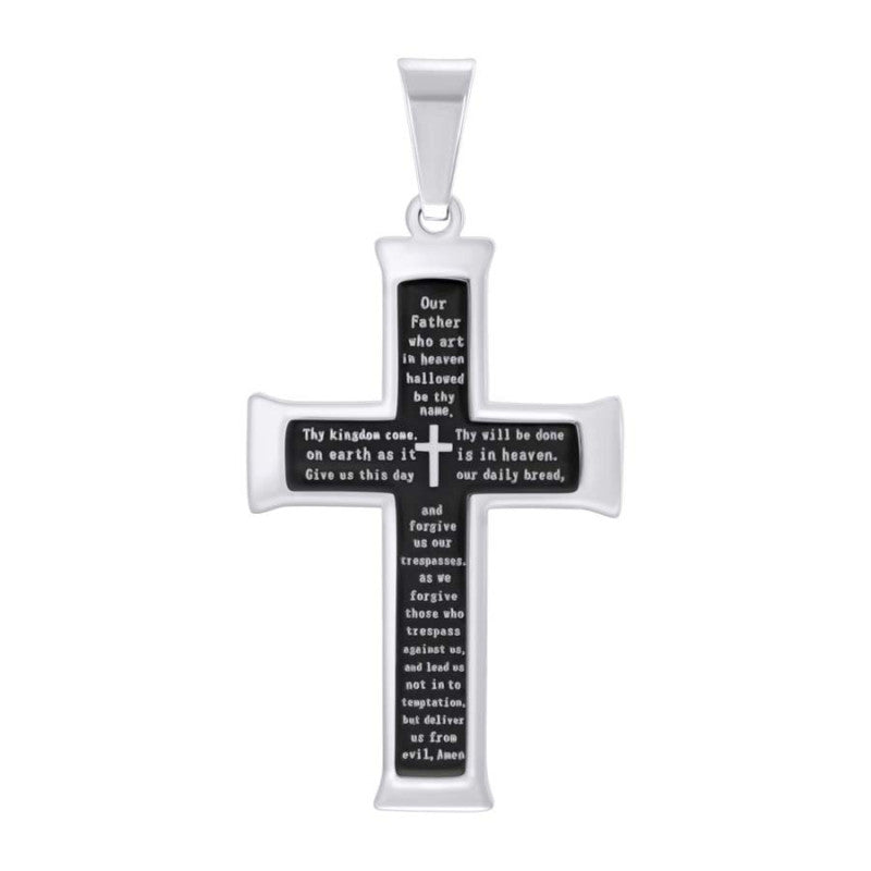 Stainless Steel Two-Tone Men’s Two-Layer Lord’s Prayer Cross Pendant with 24" Chain